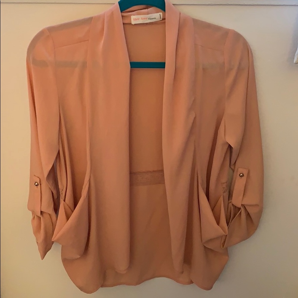 Salmon Pink Colored Kimono with Lace Detail